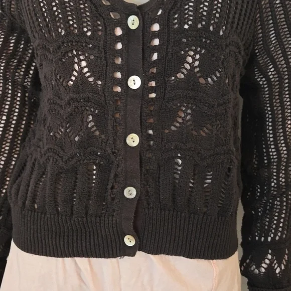 Lucky Brand Open Stitch Button Front Cardigan Black Size XL - Picture 4 of 8